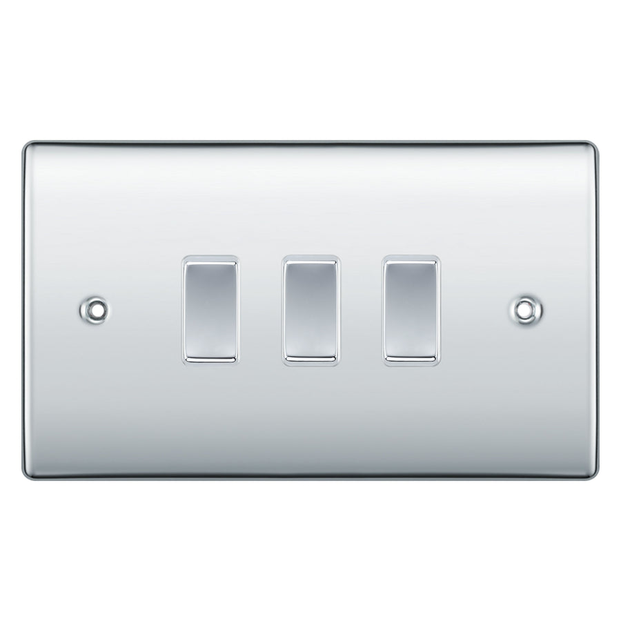 BG Polished Chrome 3 Gang Light Switch 1x Intermediate 2x 2 Way Custom Switch