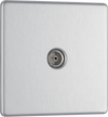 Newlec British General FBS60 Nexus Flatplate Screwless Brushed Steel 1 Gang Coaxial TV Socket