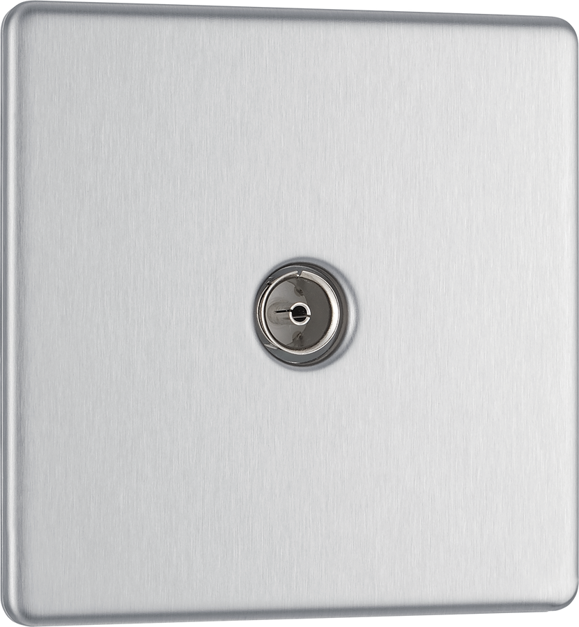 Newlec British General FBS60 Nexus Flatplate Screwless Brushed Steel 1 Gang Coaxial TV Socket