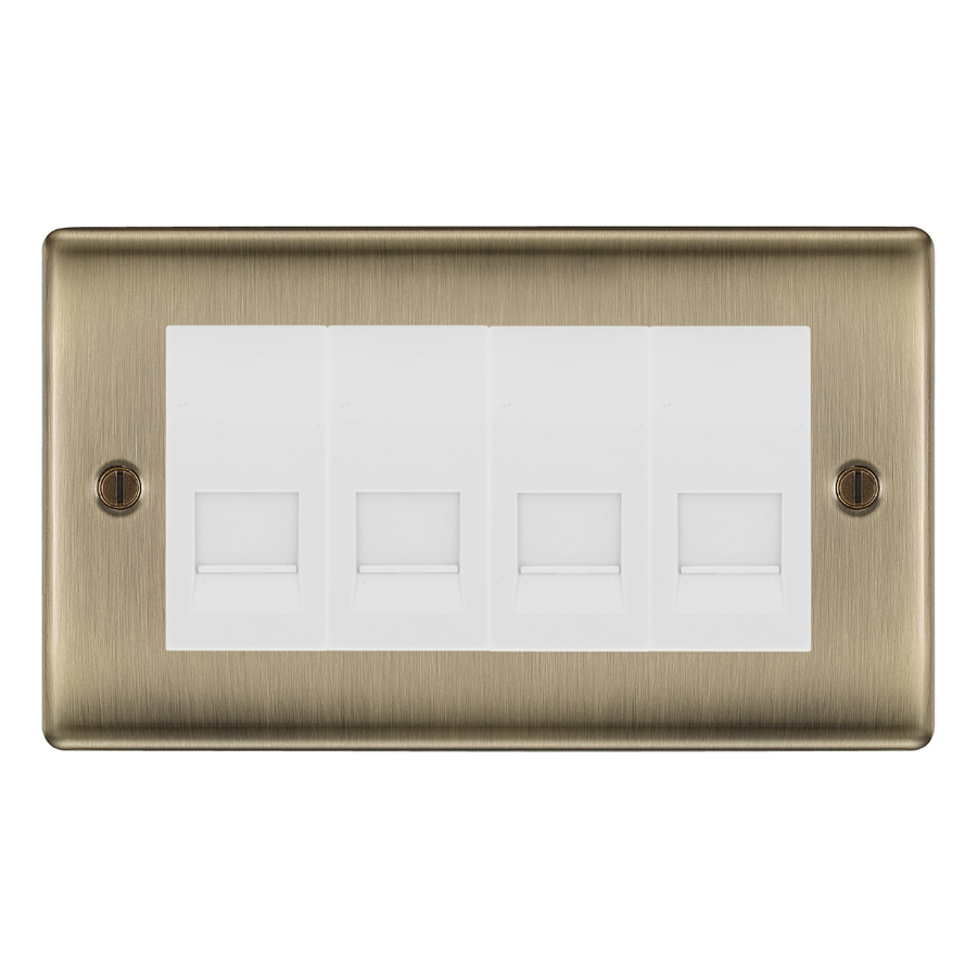 BG Nexus Antique Brass 4 Gang Master Telephone Socket, Screw Terminal - White Insert