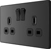 BG Evolve PCDBC22B Black Chrome 2 Gang 13A Switched Socket Outlet - Black Insert