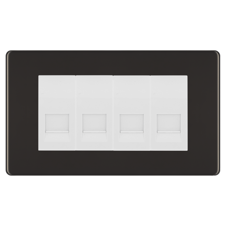 BG Screwless Black Nickel 4 Gang Master Telephone Socket, Screw Terminal - White Insert