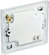 FPC94 Back - This screwless polished chrome single blank plate from British General is ideal for covering unused electrical connections and has a slim clip-on/off front plate for a luxurious finish.