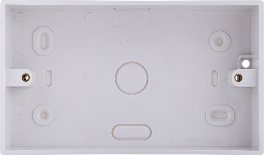 BG CMP9232 Moulded Square Edge | White | 32mm | 2 Gang PVC Pattress