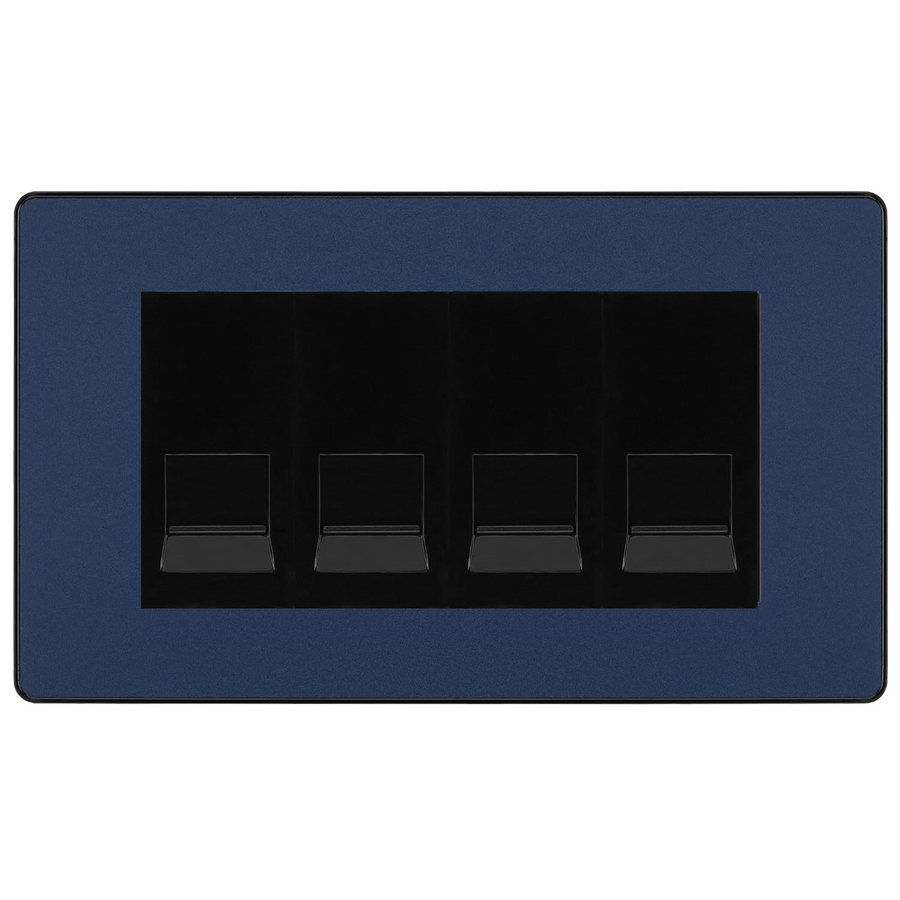 BG Evolve Matt Blue 4 Gang IDC Secondary Telephone Socket - Black Insert