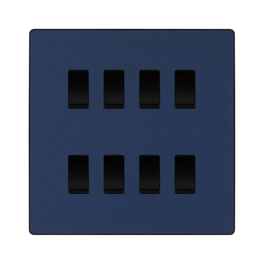BG Evolve Matt Blue 8 Gang Intermediate Custom Grid Light Switch with Back Box Included