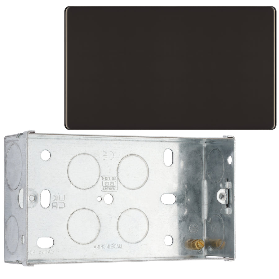 BG Screwless Black Nickel Double Blank Plate FBN95 with 35mm Steel Back Box