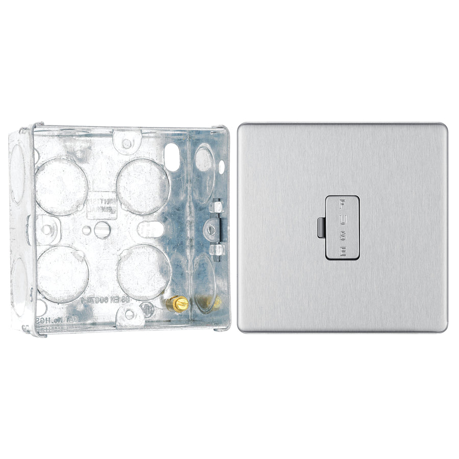 BG Screwless Brushed Steel 13A Unswitched Spur FBS54 with 35mm Steel Back Box