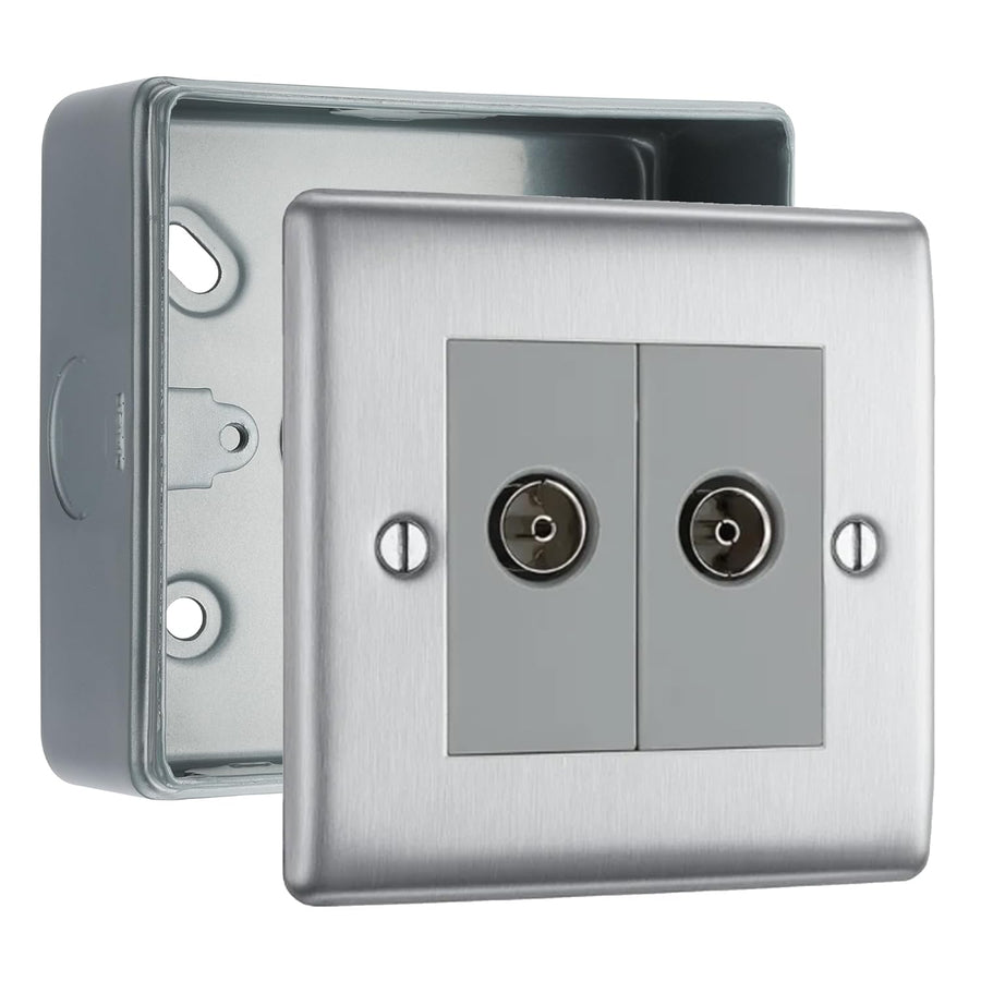 BG Nexus Brushed Steel Double Isolated Co-Axial Socket & Surface Pattress Back Box