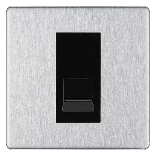BG Screwless Brushed Steel Single IDC Secondary Telephone Socket - Black Insert