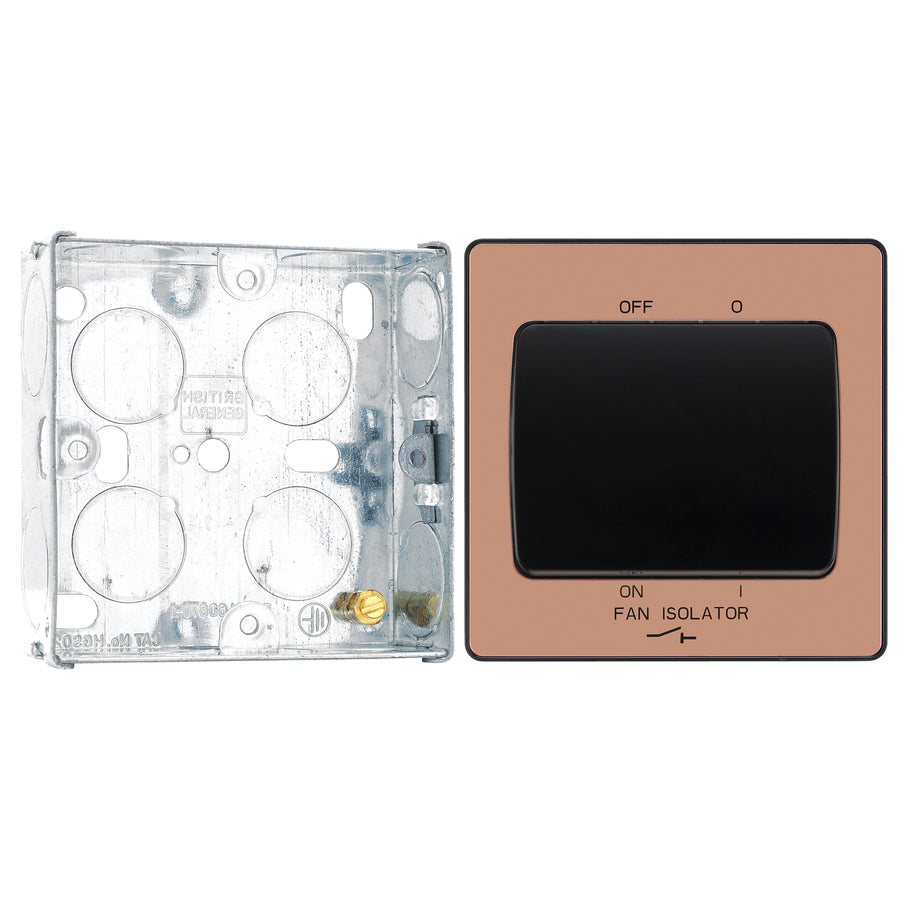 BG Evolve Polished Copper Fan Isolator Switch PCDCP15B with 25mm Steel Back Box