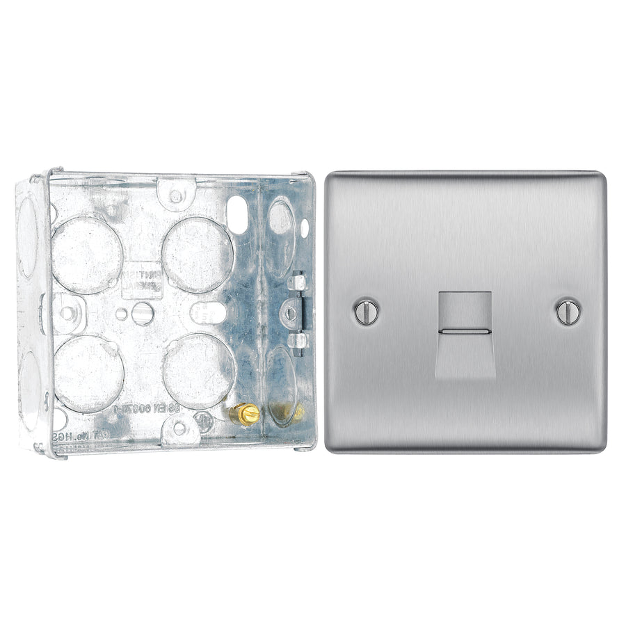 BG Nexus Brushed Steel 1 Gang RJ11 Single Data Outlet NBSRJ111 with 35mm Steel Back Box