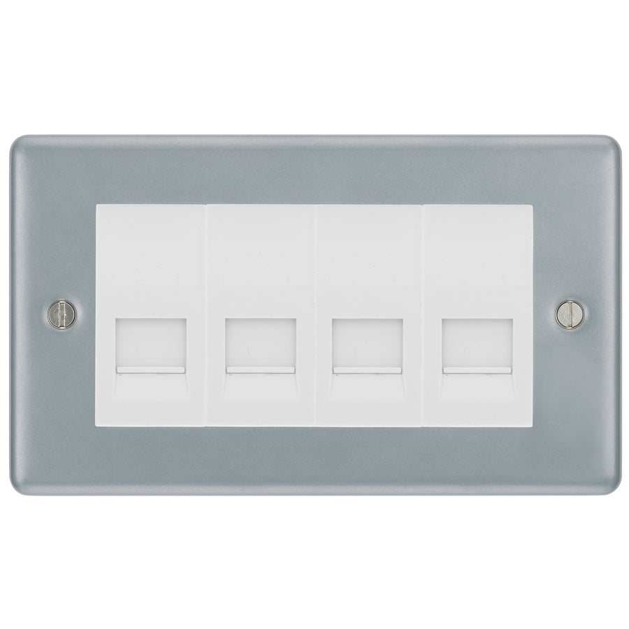 BG Metal Clad 4 Gang Master Telephone Socket, Screw Terminal - White Insert