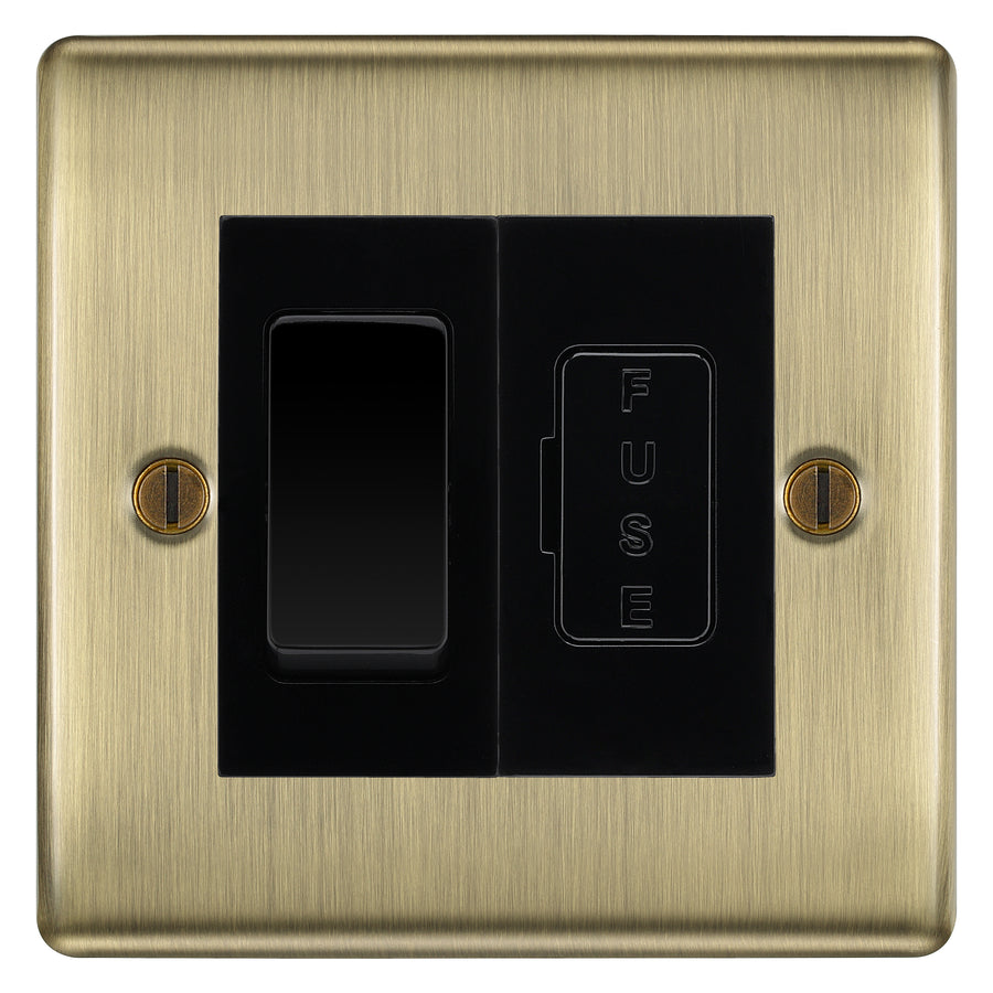 BG Nexus Metal Antique Brass 20A Double Pole Switch & 13A Fused Spur Plate | Black Insert