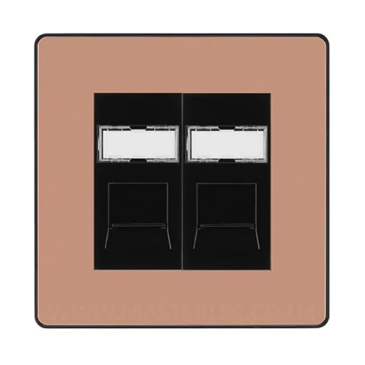 BG Evolve Polished Copper 2 Gang RJ45 Data Socket PCDCPRJ452B Black Inserts