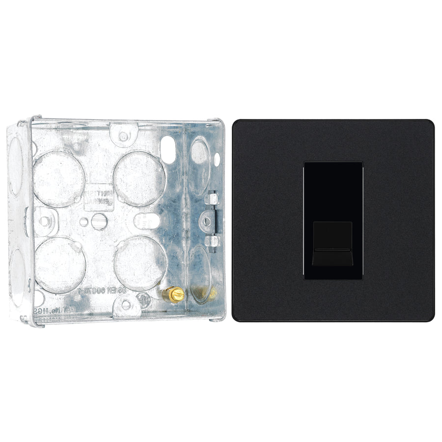BG Evolve Matt Black 1 Gang Master Telephone Outlet PCDMBBTM1B with 35mm Steel Back Box