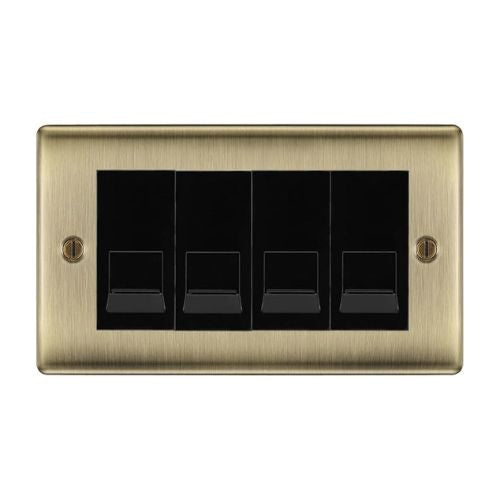 BG Nexus Antique Brass 4 Gang RJ11 Telephone Socket Euro Module - Black Insert