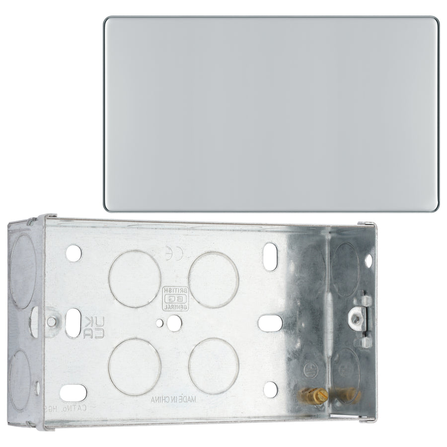 BG Screwless Polished Chrome Double Blanking Plate FPC95 with 35mm Steel Back Box