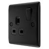 BG Nexus Matt Black 13A Single Switched Socket NFB21B with 25mm Steel Back Box