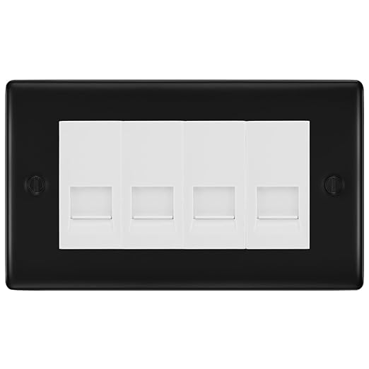 BG Nexus Matt Black 4 Gang RJ11 Telephone Socket Euro Module - White Insert