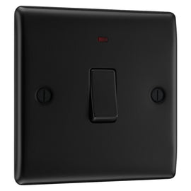 BG Nexus Matt Black 1 Gang 20A 2 Pole Neon Switch NFB31 with 35mm Steel Back Box