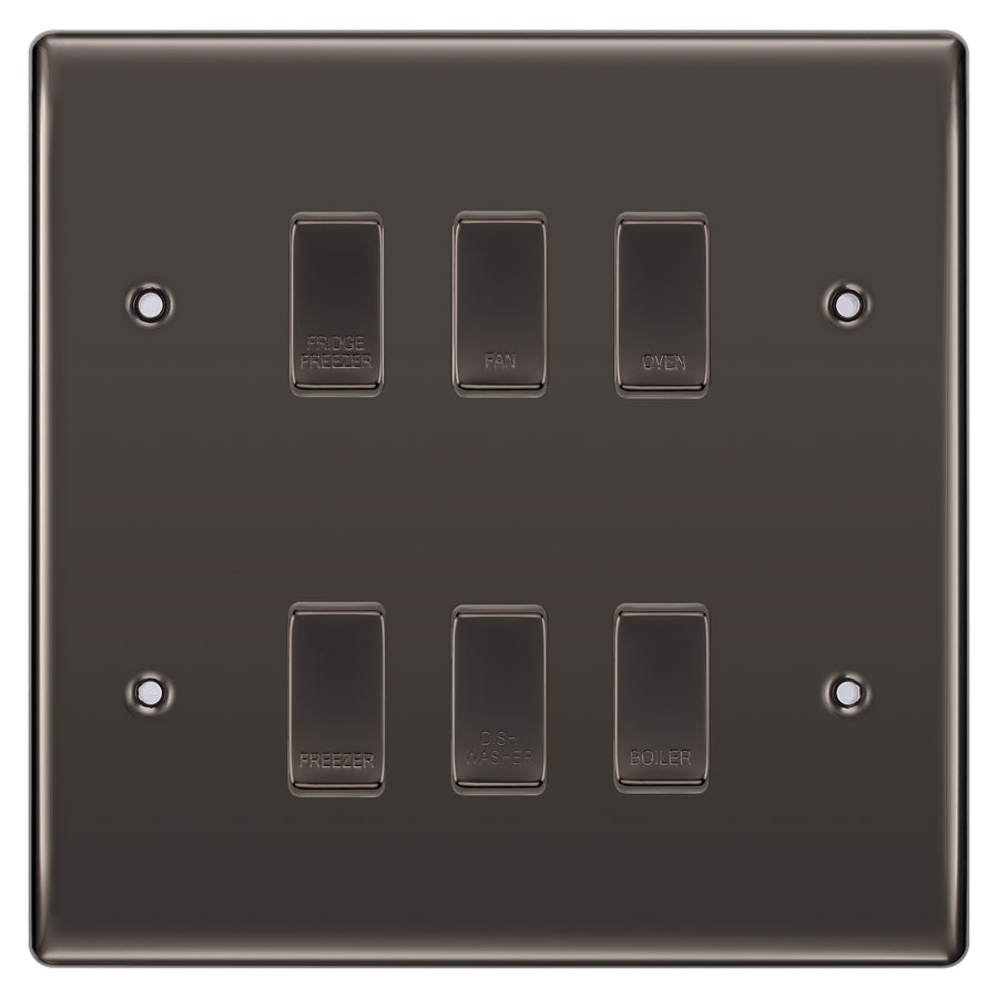 BG Black Nickel 6 Gang Engraved Custom Labelled Appliance Grid Switch