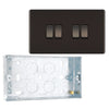 BG Screwless Black Nickel 20A 16AX 2 Way Quadruple Light Switch FBN44 with 25mm Steel Back Box
