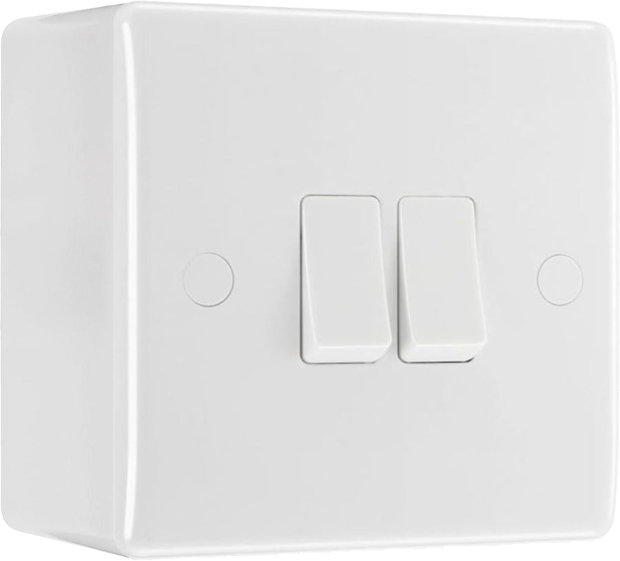BG Nexus 2 Gang 20A 16AX Double Wall Light Switch & 50mm Pattress Back Box