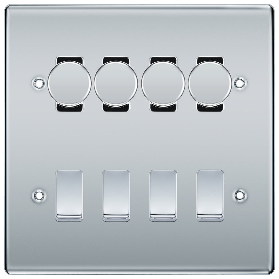 BG Nexus Polished Chrome 8 Gang Switch 4x Trailing Edge LED Dimmer 4x 2Way Custom Switch