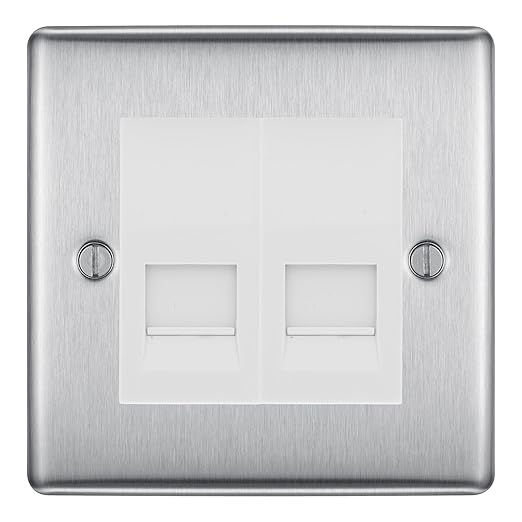BG Nexus Brushed Steel Double IDC Secondary Telephone Socket - White Insert