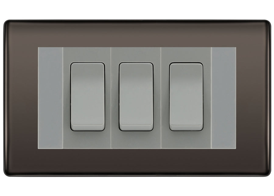 BG Nexus Black Nickel 3G Switch 2x Intermediate 1X 2 Way Switch - Grey Insert