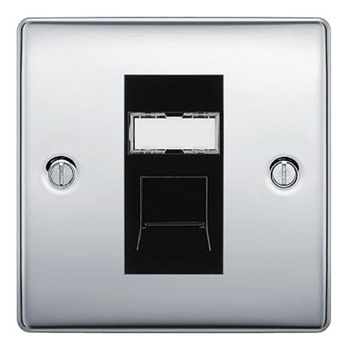 BG Nexus Polished Chrome Steel 1 Gang RJ45 Data Socket NPCRJ451B Black Insert