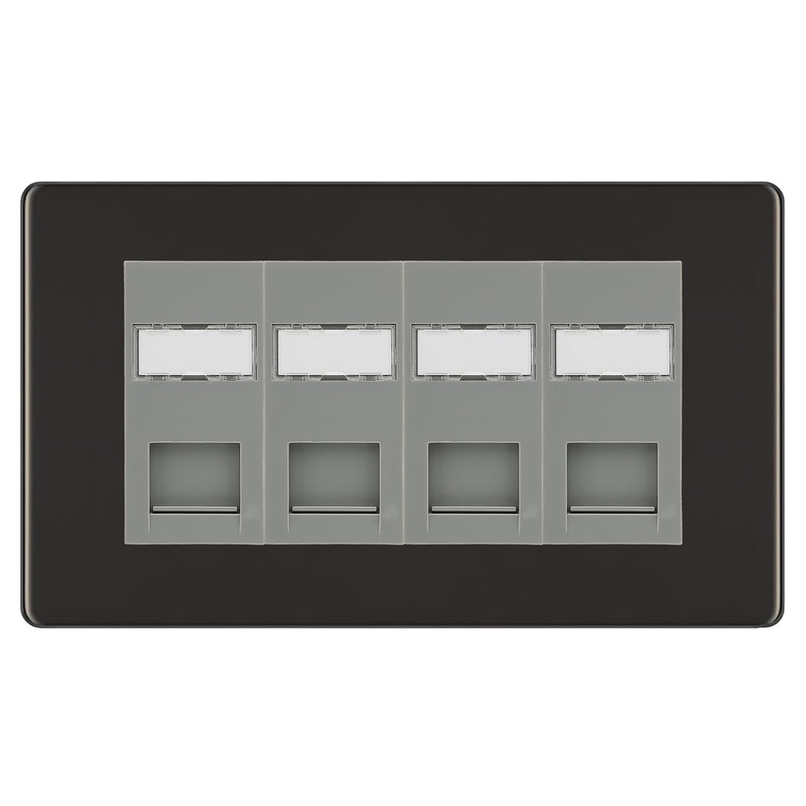 BG Screwless Black Nickel 4 Gang RJ45 CAT6 Data Socket Grey Inserts