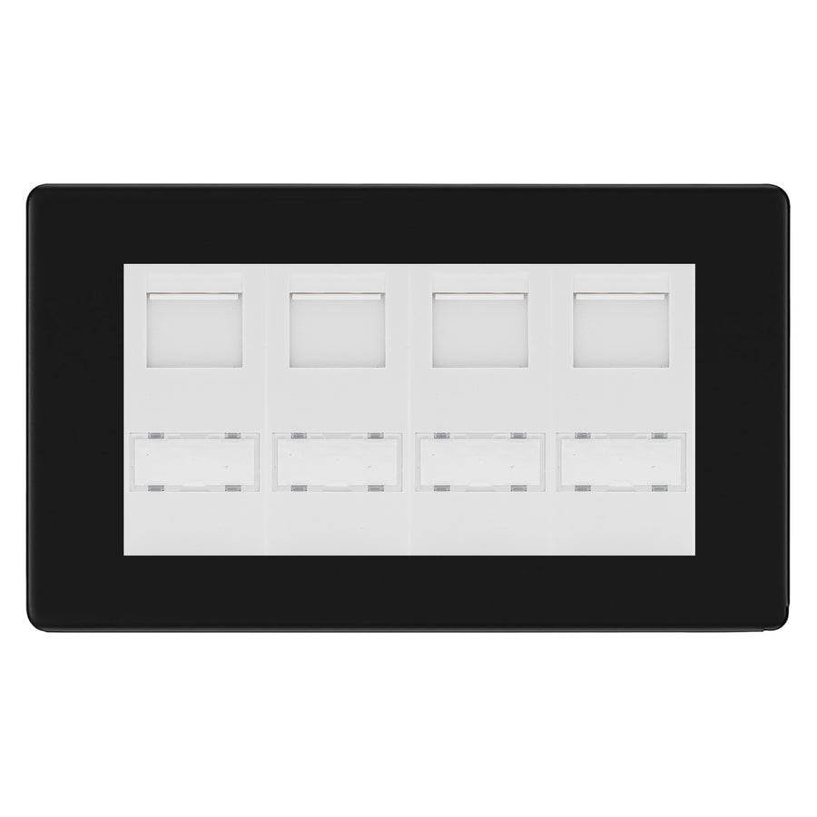 BG Screwless Matt Black 4 Gang RJ45 Cat6 Data Socket White Inserts