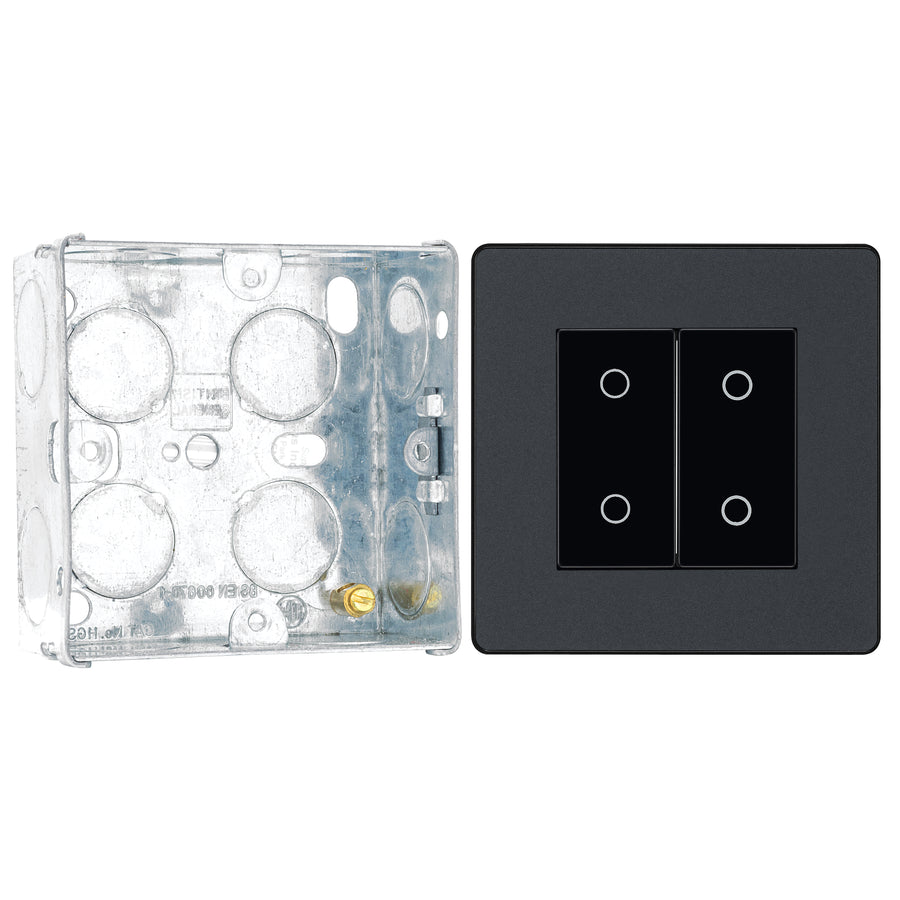 BG Evolve Matt Grey Double Secondary Touch Dimmer Switch PCDMGTDS2B with 35mm Steel Back Box