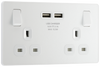 BG PCDCL22U3W Pearlescent White Evolve 2 Gang 13A 2x USB-A 3.1A Switched Socket Outlet - White Insert