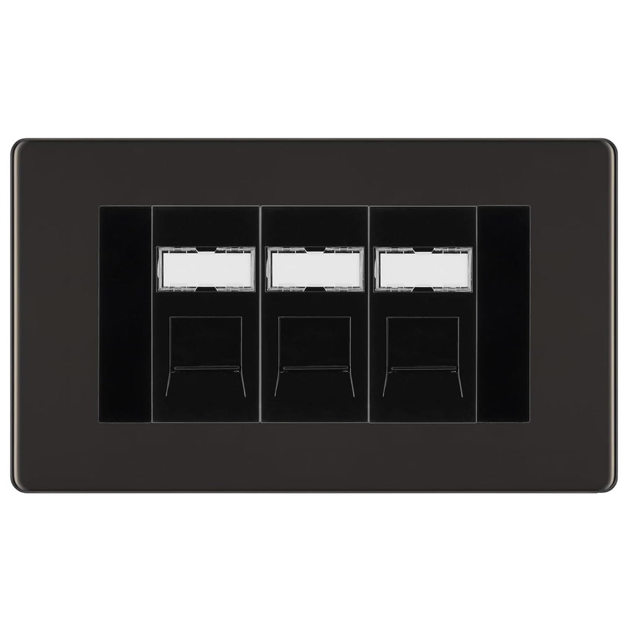 BG Screwless Black Nickel 3 Gang RJ45 Cat6 Data Socket Outlet Black Inserts