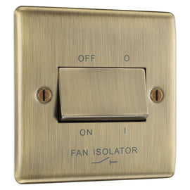 Antique Brass 10A Triple Pole Fan Isolator Switch & Surface Pattress Back Box