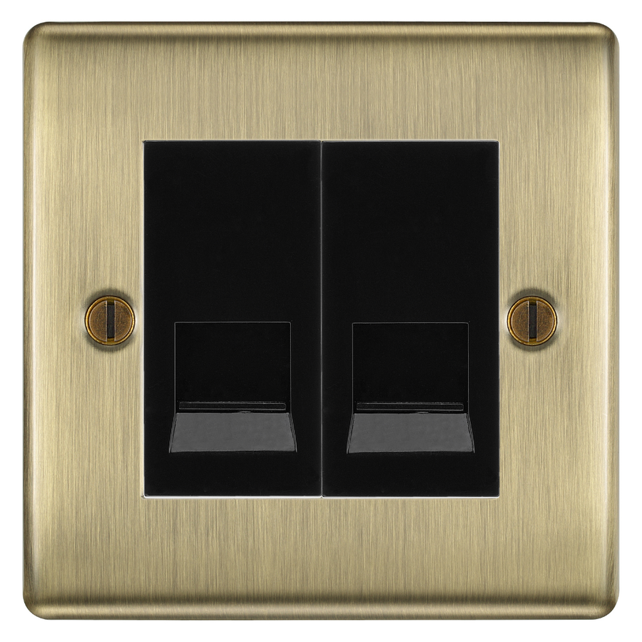 BG Nexus Antique Brass Double Master Telephone Socket – Black Insert