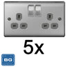 BG Brushed Steel Satin Chrome Double Socket NBS22G Multipack 2 Gang Twin Socket