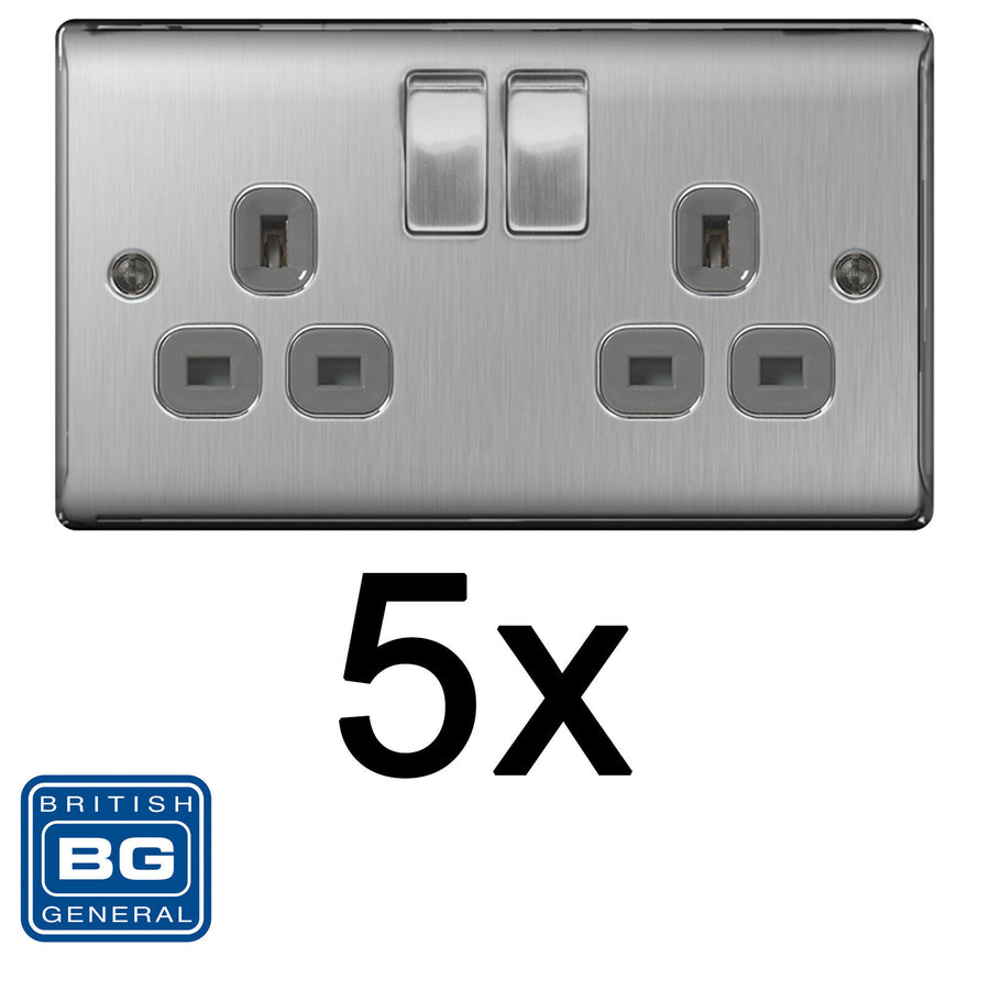 BG Brushed Steel Satin Chrome Double Socket NBS22G Multipack 2 Gang ...
