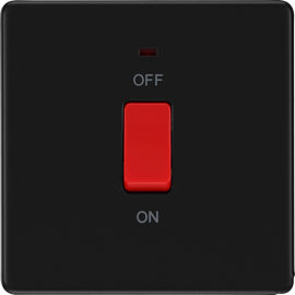 BG Evolve Matt Black 45A DP Single Cooker Switch Indicator FFB74