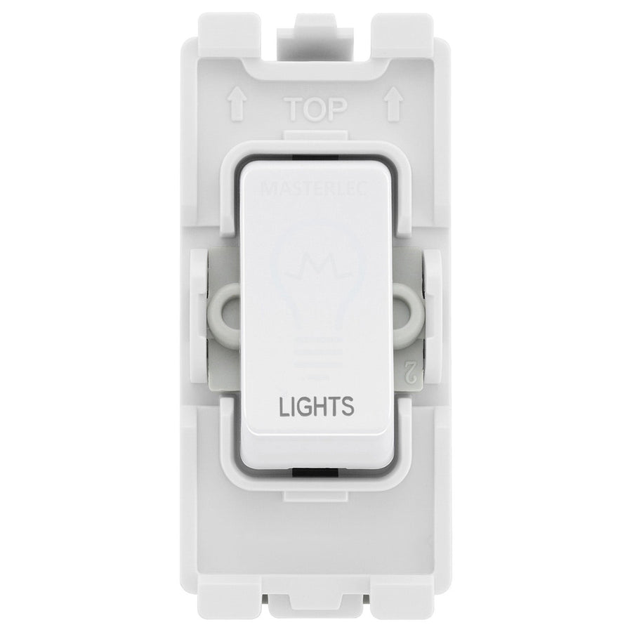 BG Evolve White RRLTPCDW 2 Way Single Pole Grid Light Switch Labelled Lights