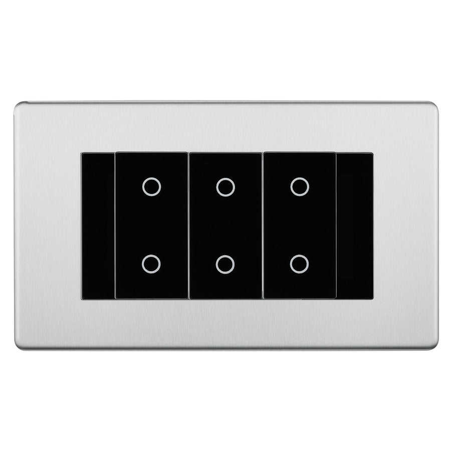 BG Nexus Screwless Brushed Steel Triple Secondary Touch Dimmer Switch Black Inserts