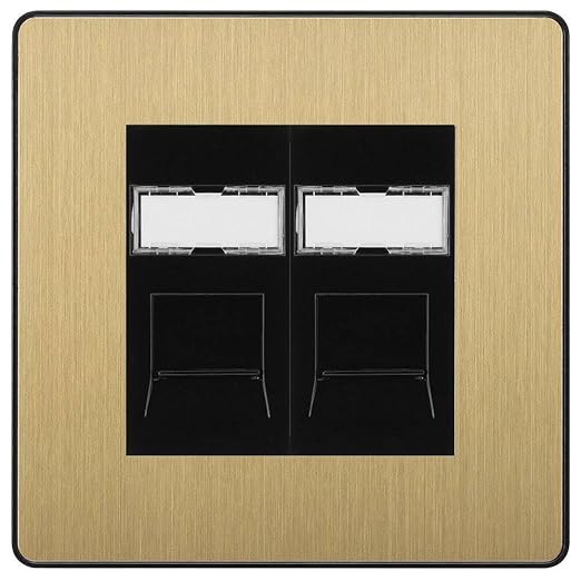 BG Evolve Satin Brass 2 Gang RJ45 Data Socket PCDSBRJ452B Black Inserts