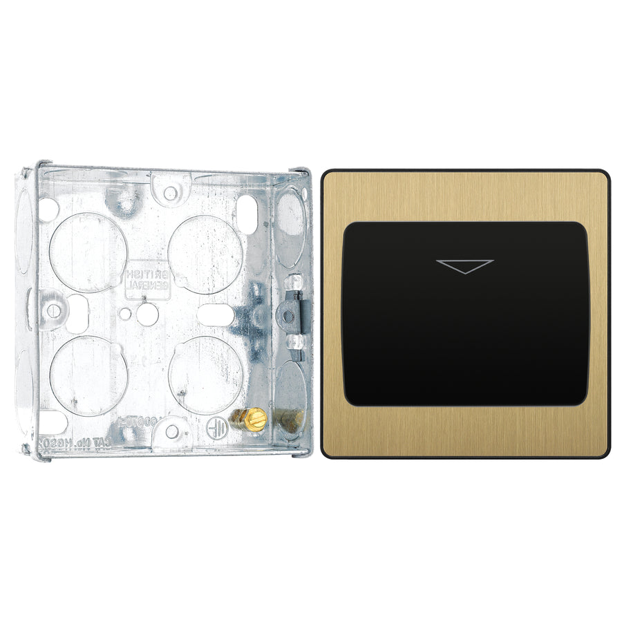 BG Evolve Satin Brass 16A Key Card Switch PCDSBKYCSB with 25mm Steel Back Box