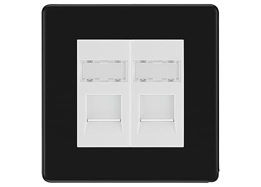 BG Screwless Matt Black 2 Gang RJ45 Data Socket FFBRJ452W White Inserts