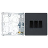 BG Evolve Matt Grey 20A 16AX Triple Light Switch PCDMG43B with 25mm Steel Back Box