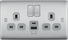 BG NBS22UAC12G Nexus Metal 13A Double Switched Power Socket + USB A+C (12W) - Brushed Steel + Grey Insert