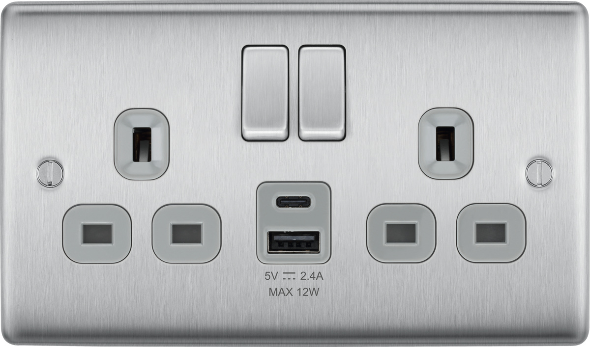 BG NBS22UAC12G Nexus Metal 13A Double Switched Power Sock...– The ...